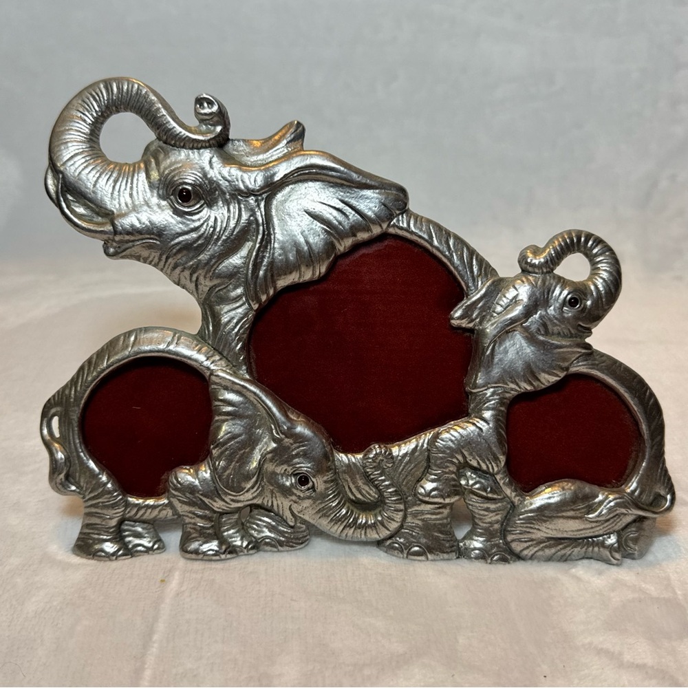 Vintage Arthur Court Elephant Family Frame Carnelian Eyes 1993 Handcrafted EUC